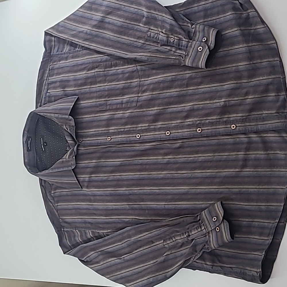 MICHAEL BRANDON Men's Brown & Blue Striped Long Sleeve Button Down‎ Shirt - 3X